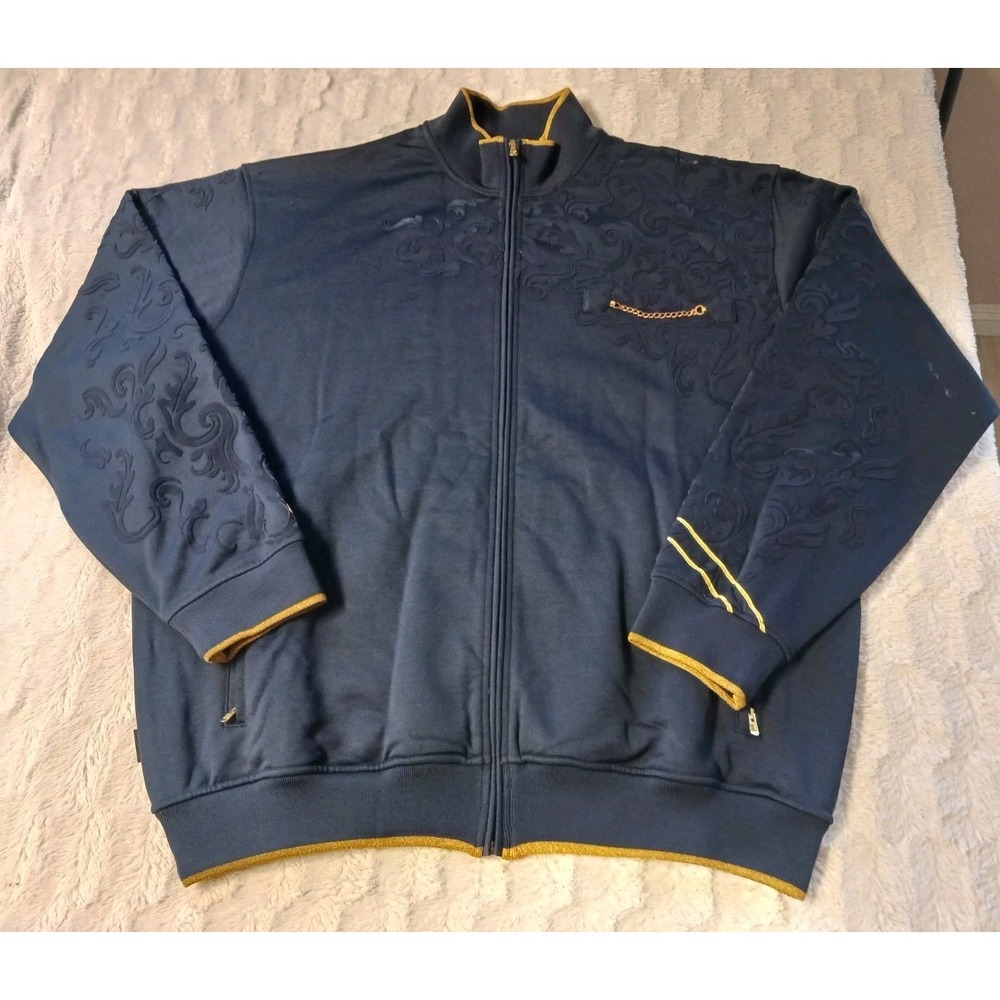 Vintage Y2K Sean John Velour Velvet Paisley Textured Jacket Men's 2XL Blue/Gold